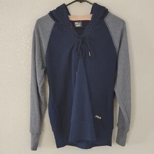 Fila Navy and Gray Women's Pull Up V Neck Sweater